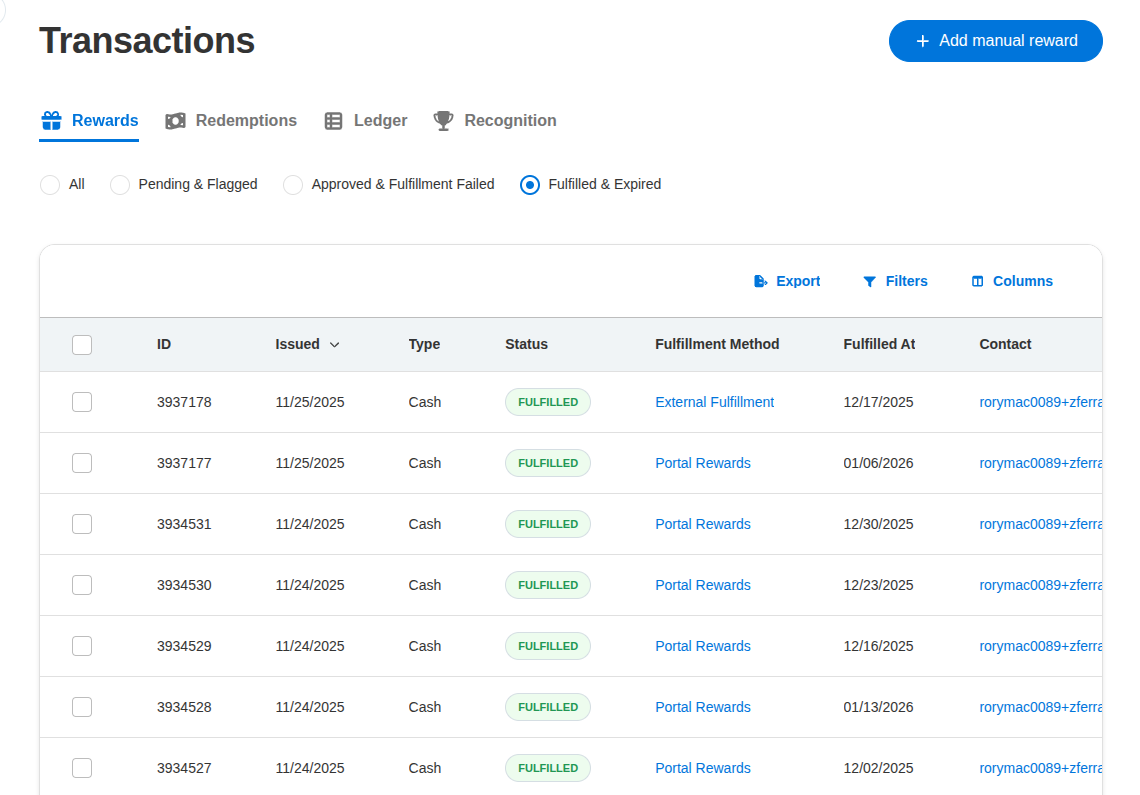 Payout Management interface