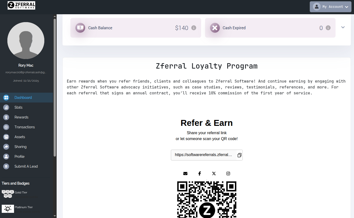 Affiliate Portal interface